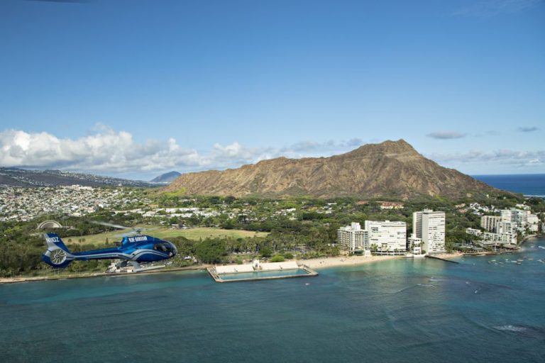 Helicopter tour over Diamond Head Crater and the Waikiki coastline on Oahu