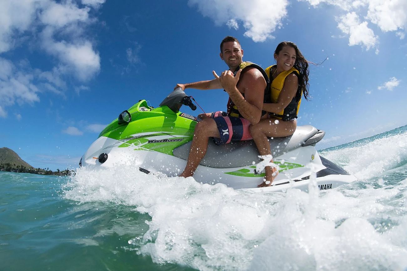 Riding a Yamaha WaveRunner on Maunalua Bay