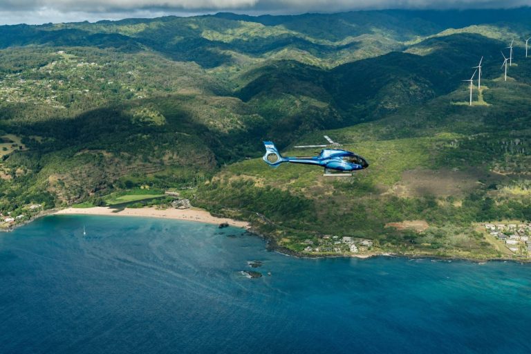 Aerial view of Oahu's North Shore beaches and Koolau ridges