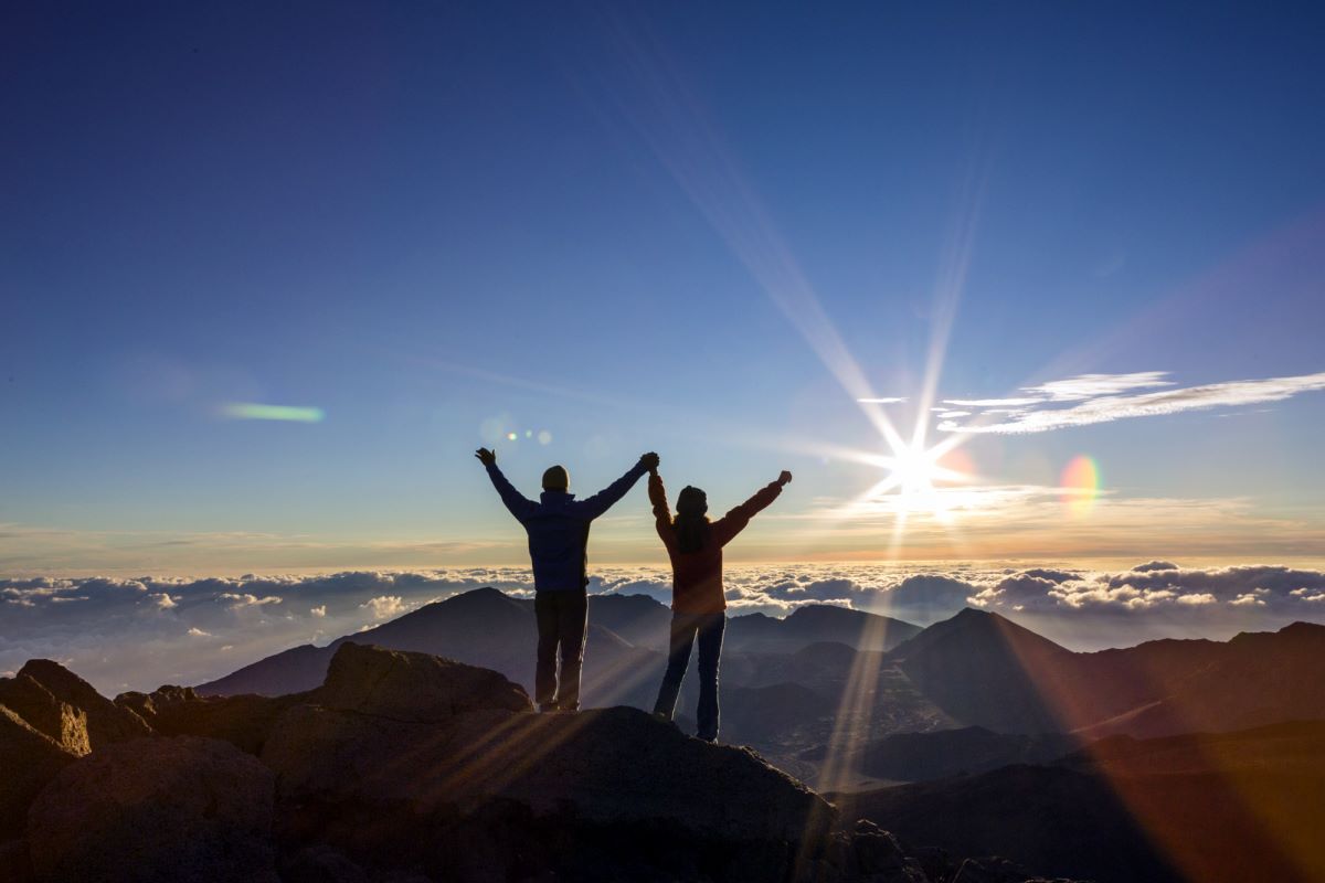 Sunrise above the clouds at the Haleakala summit on Maui