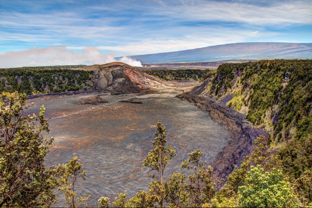 Looking across the Kilauea Iki crater floor toward Mauna Loa