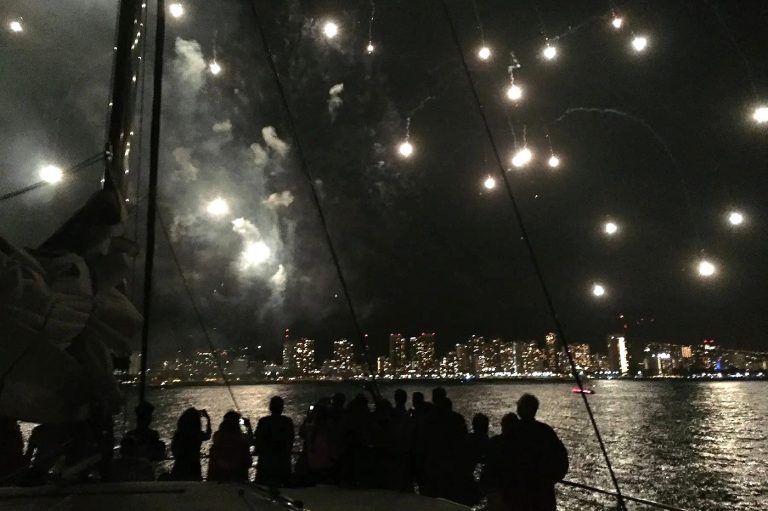 Waikiki fireworks seen from the water